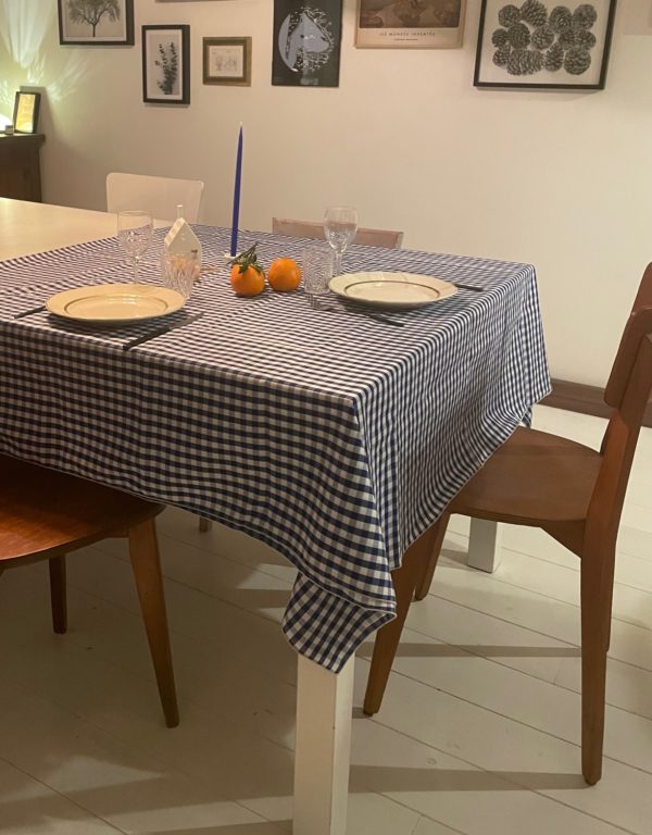 Nappe -SUZANNE- 140x250-Vichy Bleu