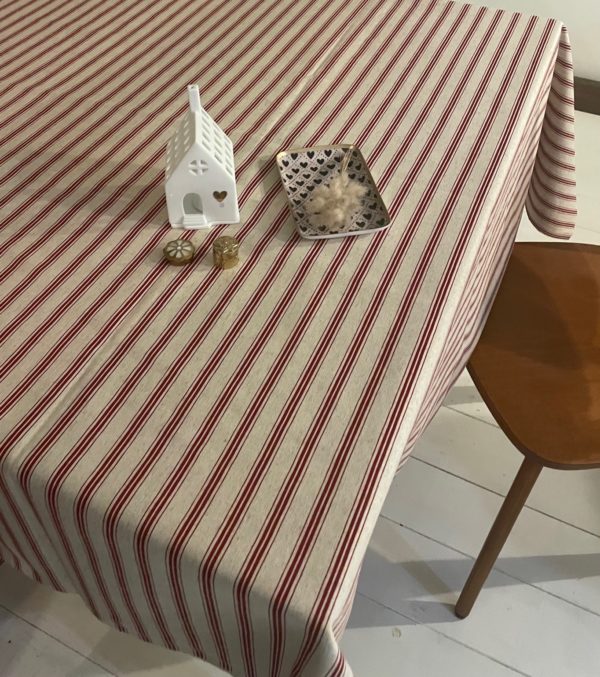 Nappe -SUZANNE- 140x250-Noël-Rayures rouge