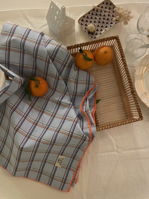Nappe -SUZANNE- 140x250-RETRO-Carreaux Bleu/Orange