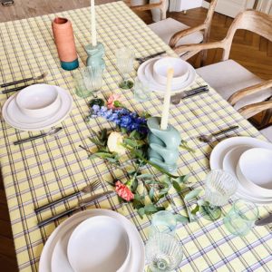 Nappe -SUZANNE-140X250 RETRO-CARREAUX-JAUNE/BLEU